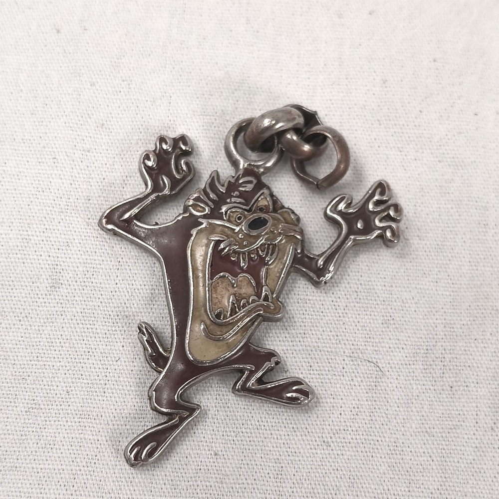 Vintage 2000 Warner Bros Looney Tunes Taz Tasmanian Devil Metal Charm Keychain